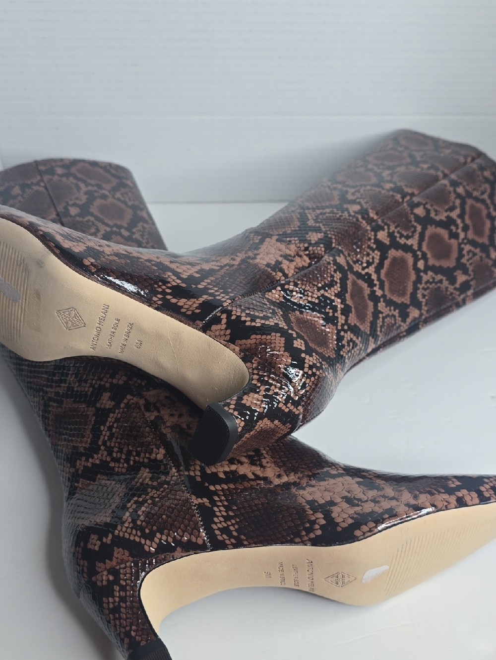 Antonio Melani Snake Patent Leather Tall Boots Wide Calf Size 6 - Picture 7 of 8
